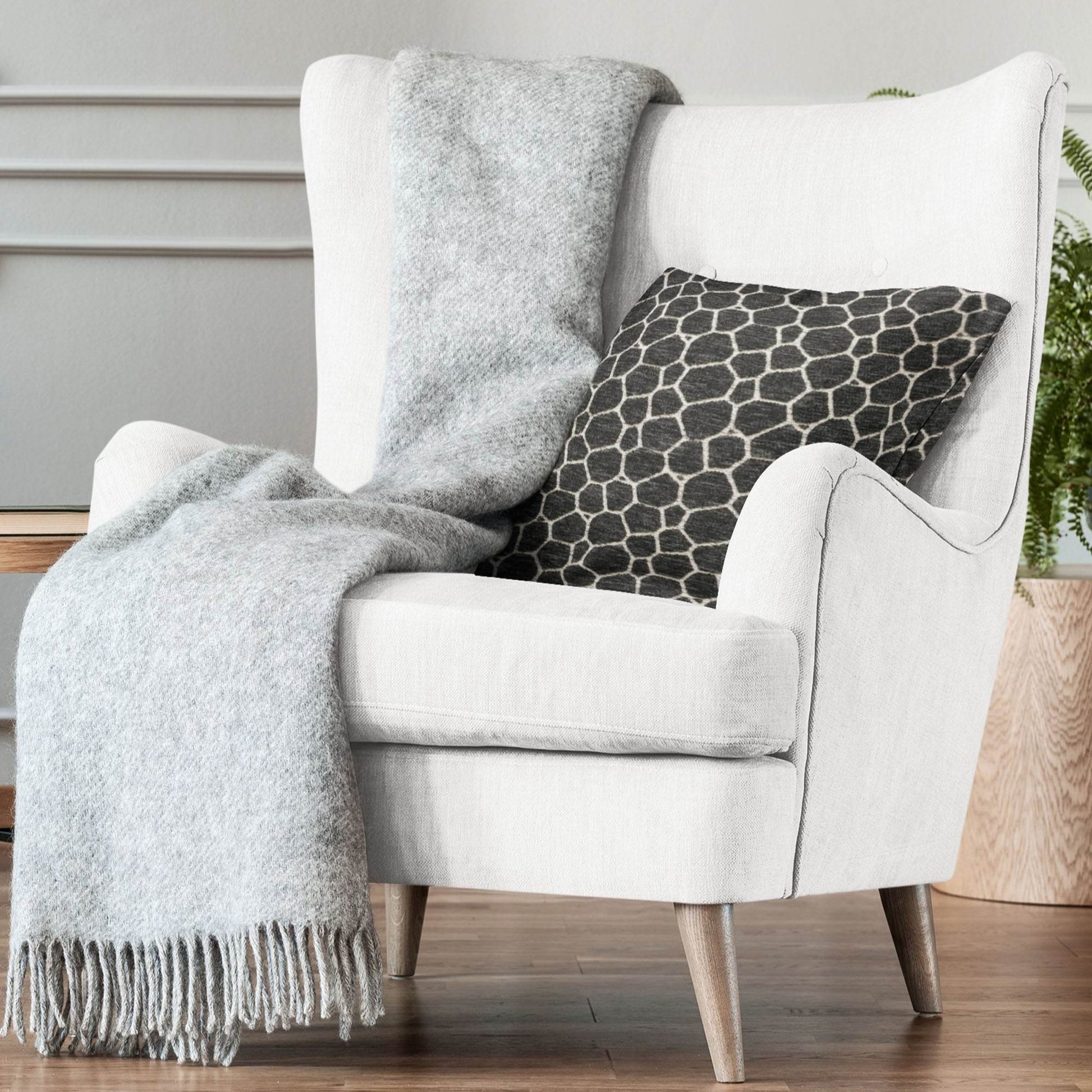 Plutus Opulence Hexagonal Geometric Black White Velvet Luxury Throw Pillow - Plutus Brands