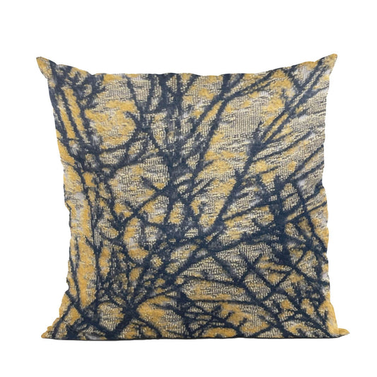 Plutus Branching Blaze Floral Yellow Black Velvet Luxury Throw Pillow - Plutus Brands