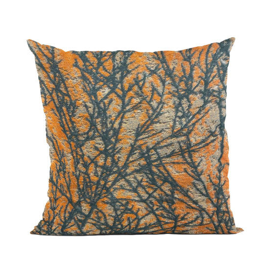 Plutus Branching Blaze Floral Orange Black Velvet Luxury Throw Pillow - Plutus Brands