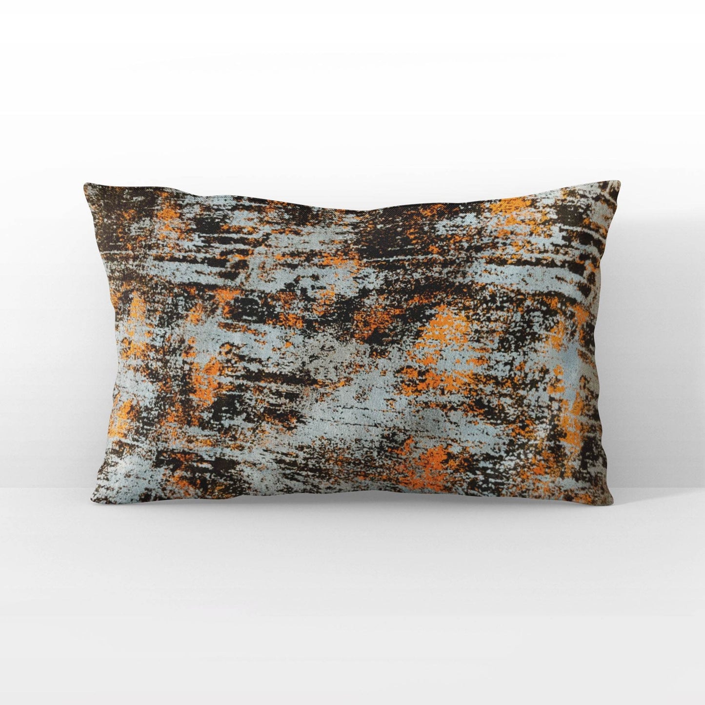 Plutus Weathered Texture iKat Orange Black Velvet Luxury Throw Pillow - Plutus Brands