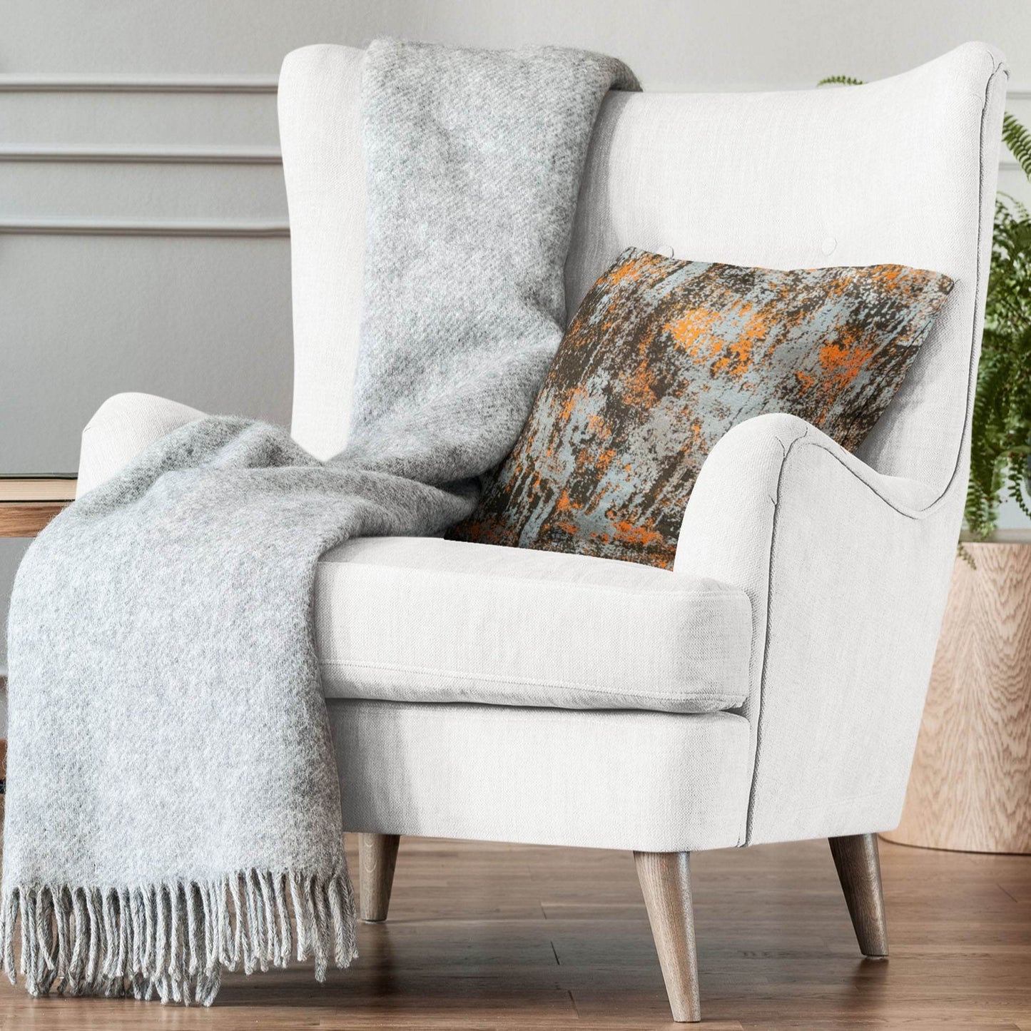 Plutus Weathered Texture iKat Orange Black Velvet Luxury Throw Pillow - Plutus Brands