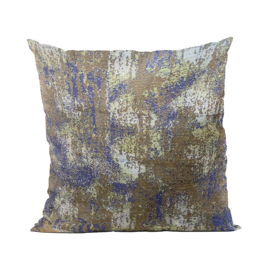 Plutus Weathered Texture iKat Yellow Brown Blue Velvet Luxury Throw Pillow - Plutus Brands