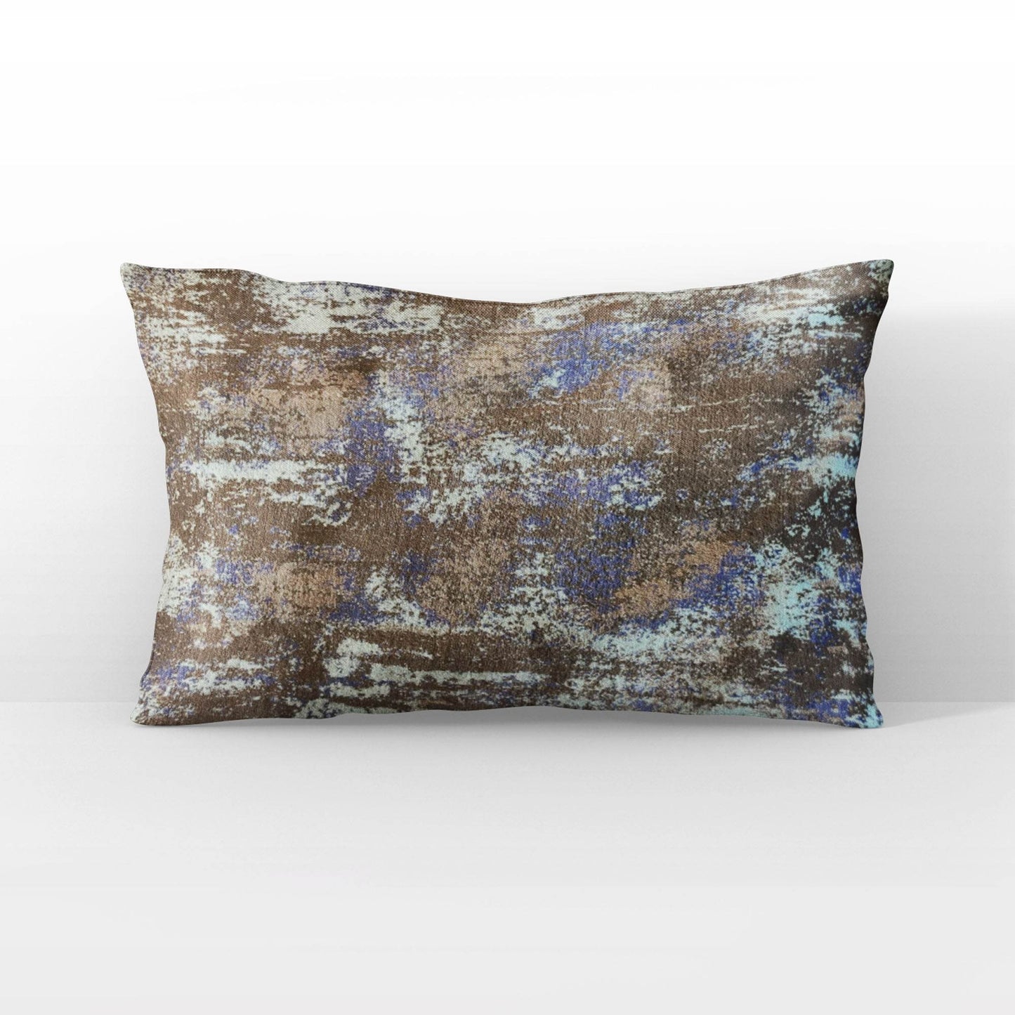 Plutus Weathered Texture iKat Brown Blue Velvet Luxury Throw Pillow - Plutus Brands
