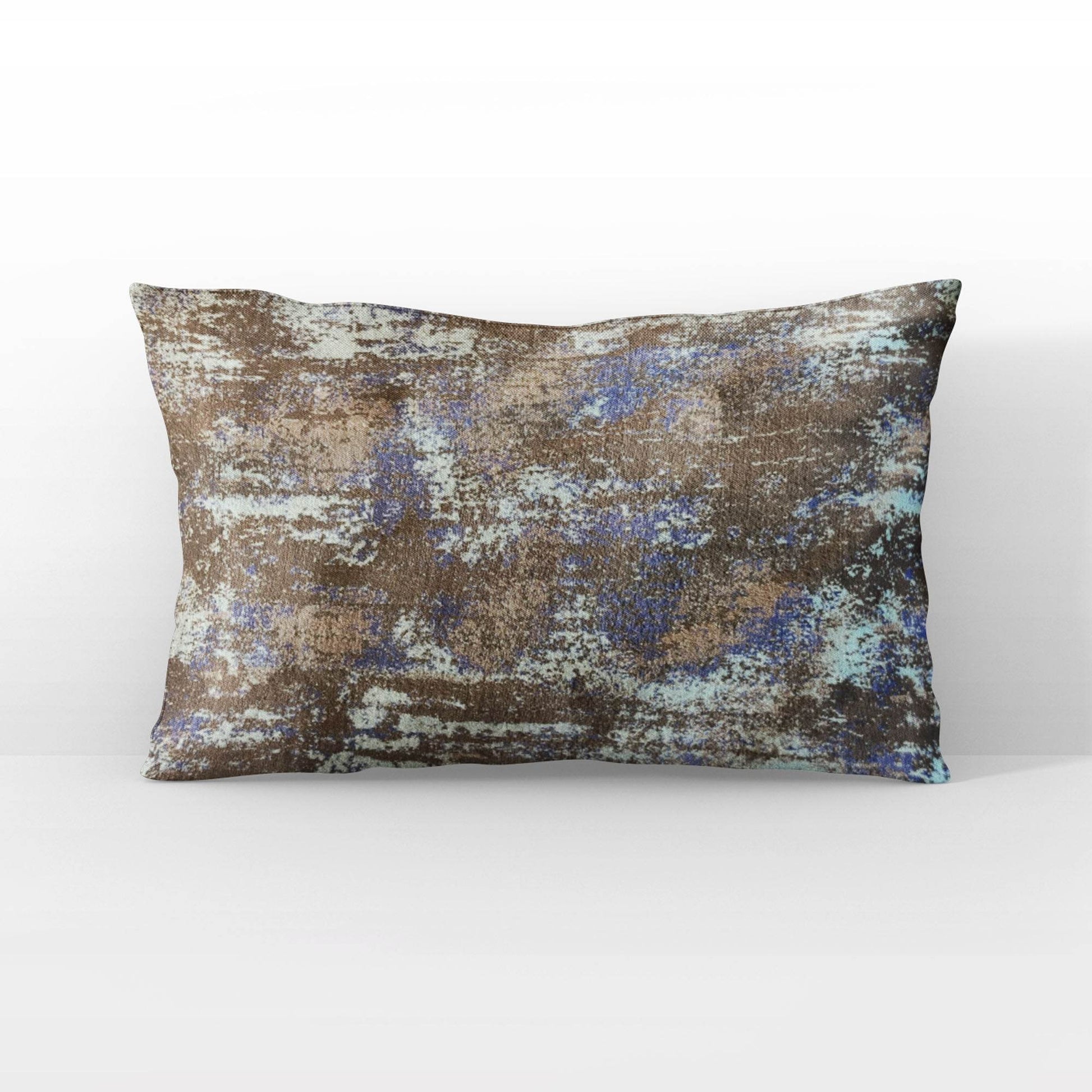Plutus Weathered Texture iKat Brown Blue Velvet Luxury Throw Pillow - Plutus Brands