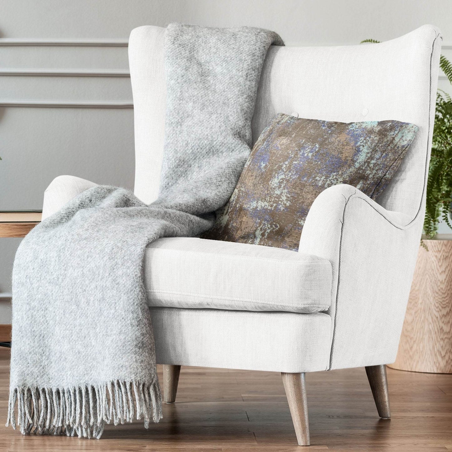 Plutus Weathered Texture iKat Brown Blue Velvet Luxury Throw Pillow - Plutus Brands