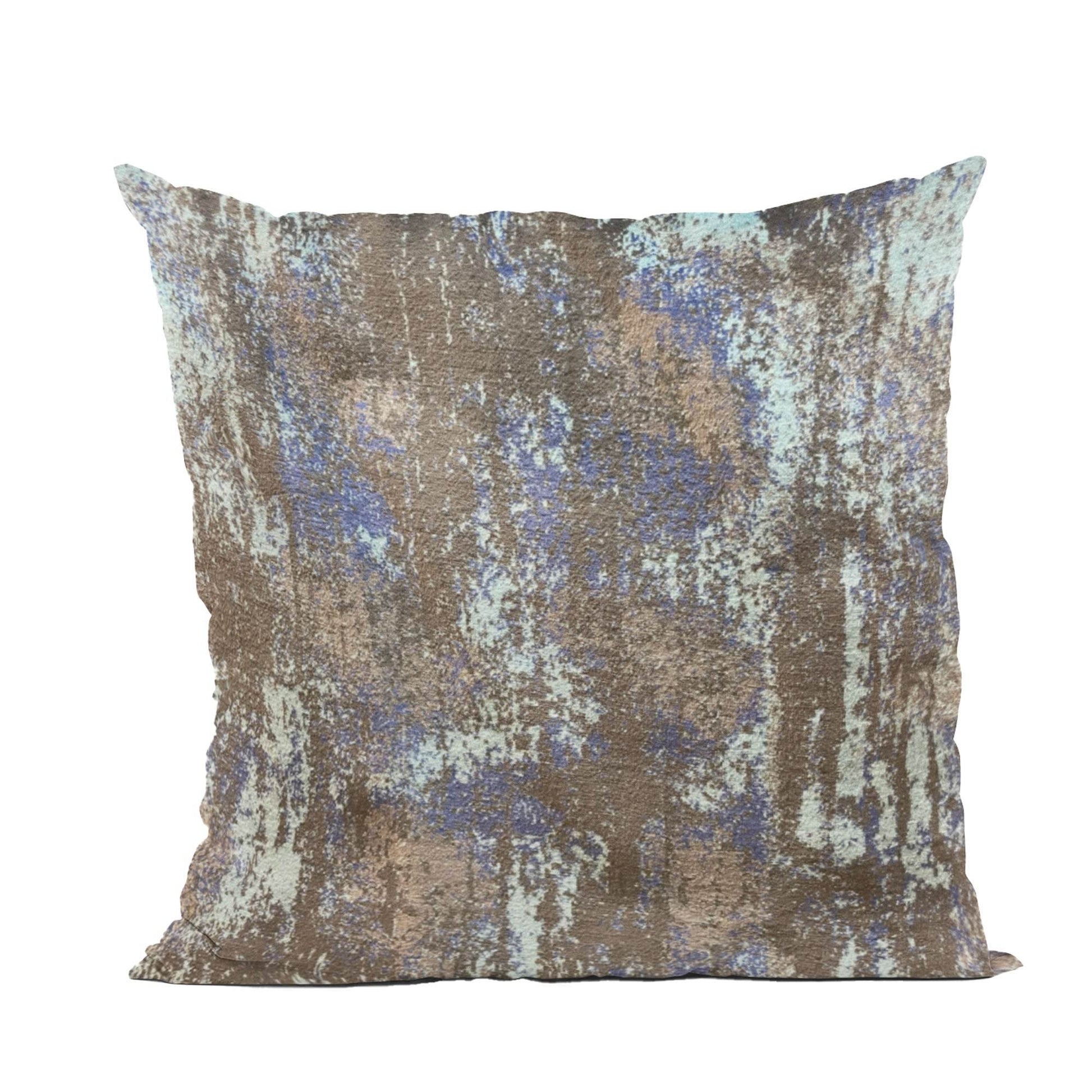 Plutus Weathered Texture iKat Brown Blue Velvet Luxury Throw Pillow - Plutus Brands