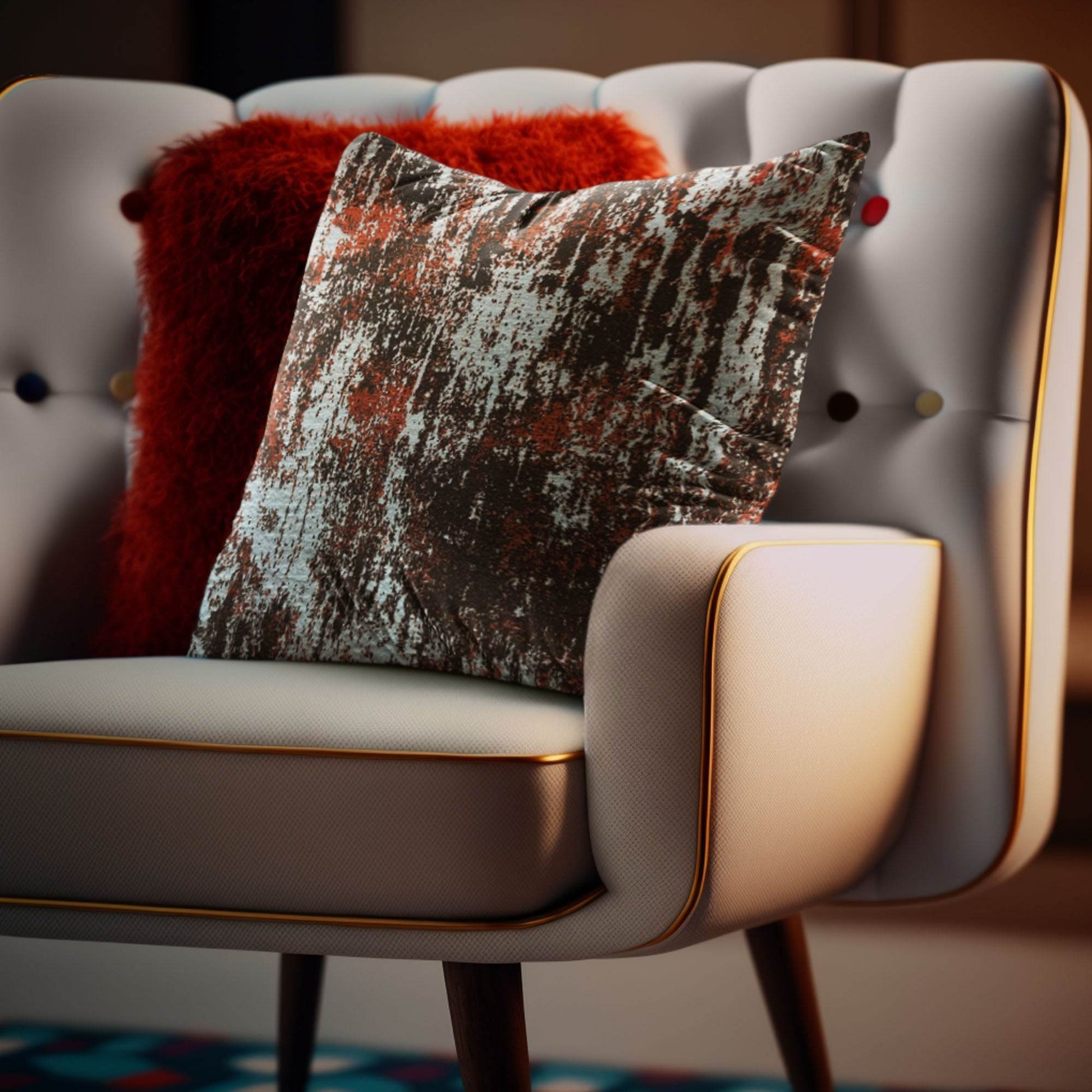 Plutus Weathered Texture iKat Red Black Gray Velvet Luxury Throw Pillow - Plutus Brands