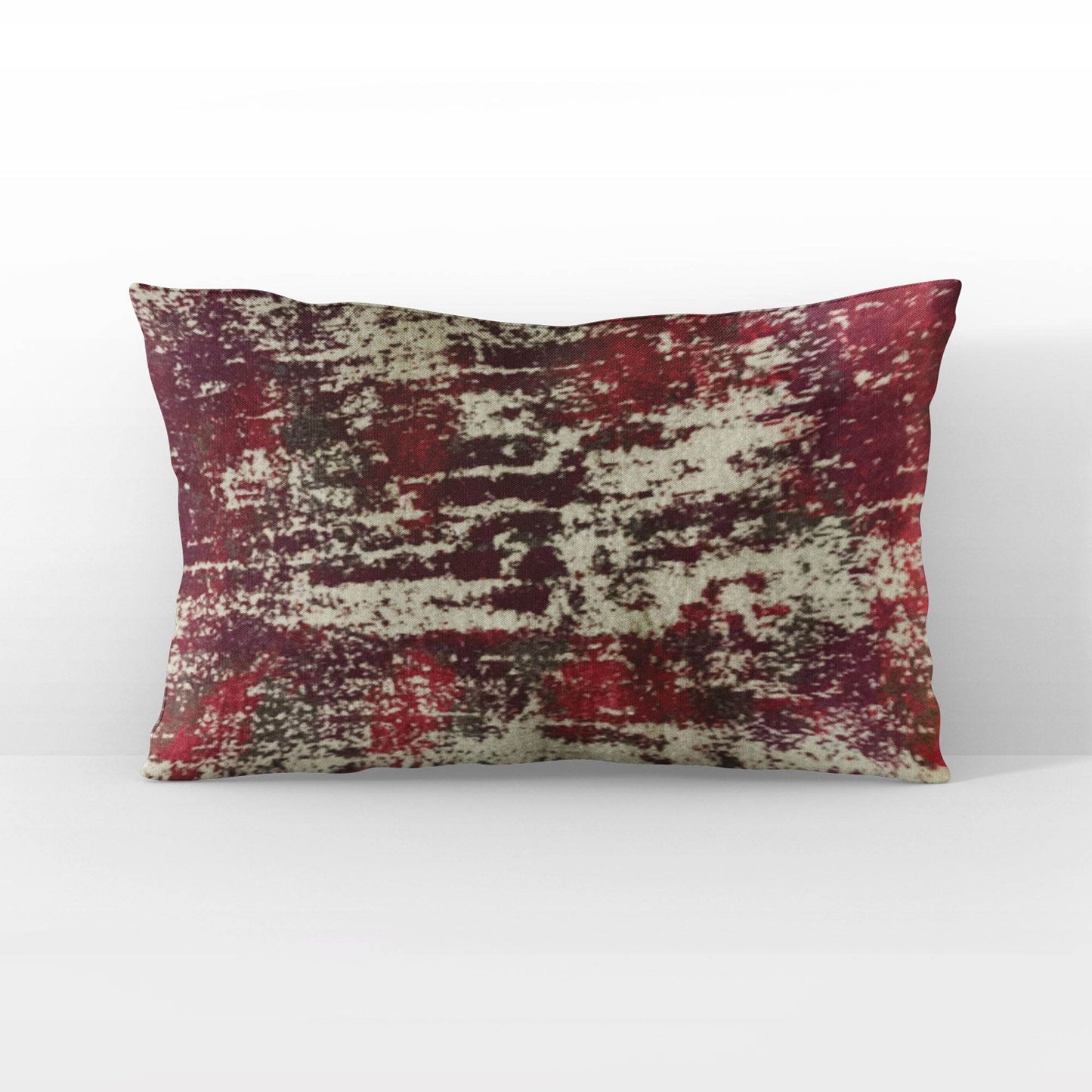 Plutus Weathered Texture iKat Red Beige Velvet Luxury Throw Pillow - Plutus Brands
