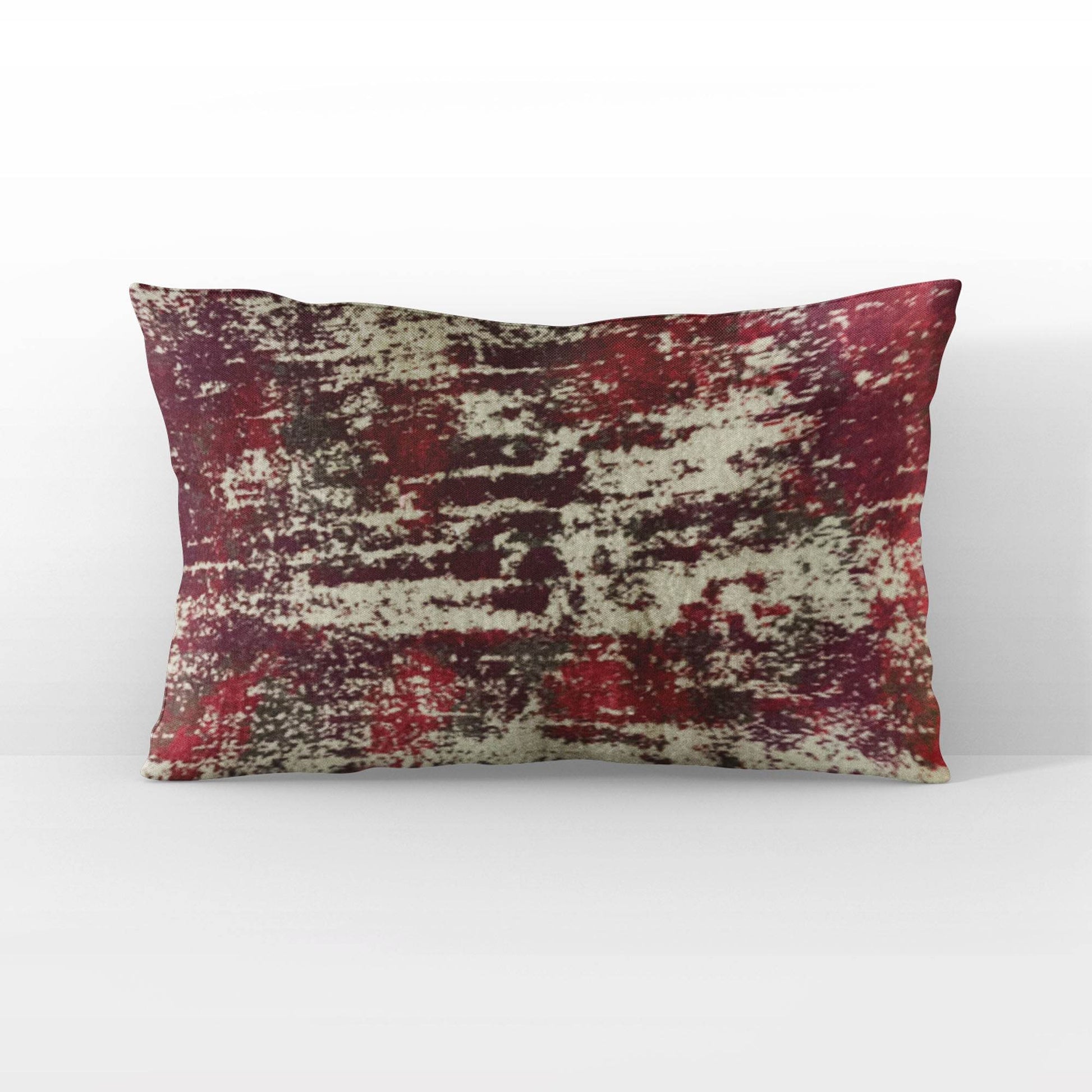 Plutus Weathered Texture iKat Red Beige Velvet Luxury Throw Pillow - Plutus Brands