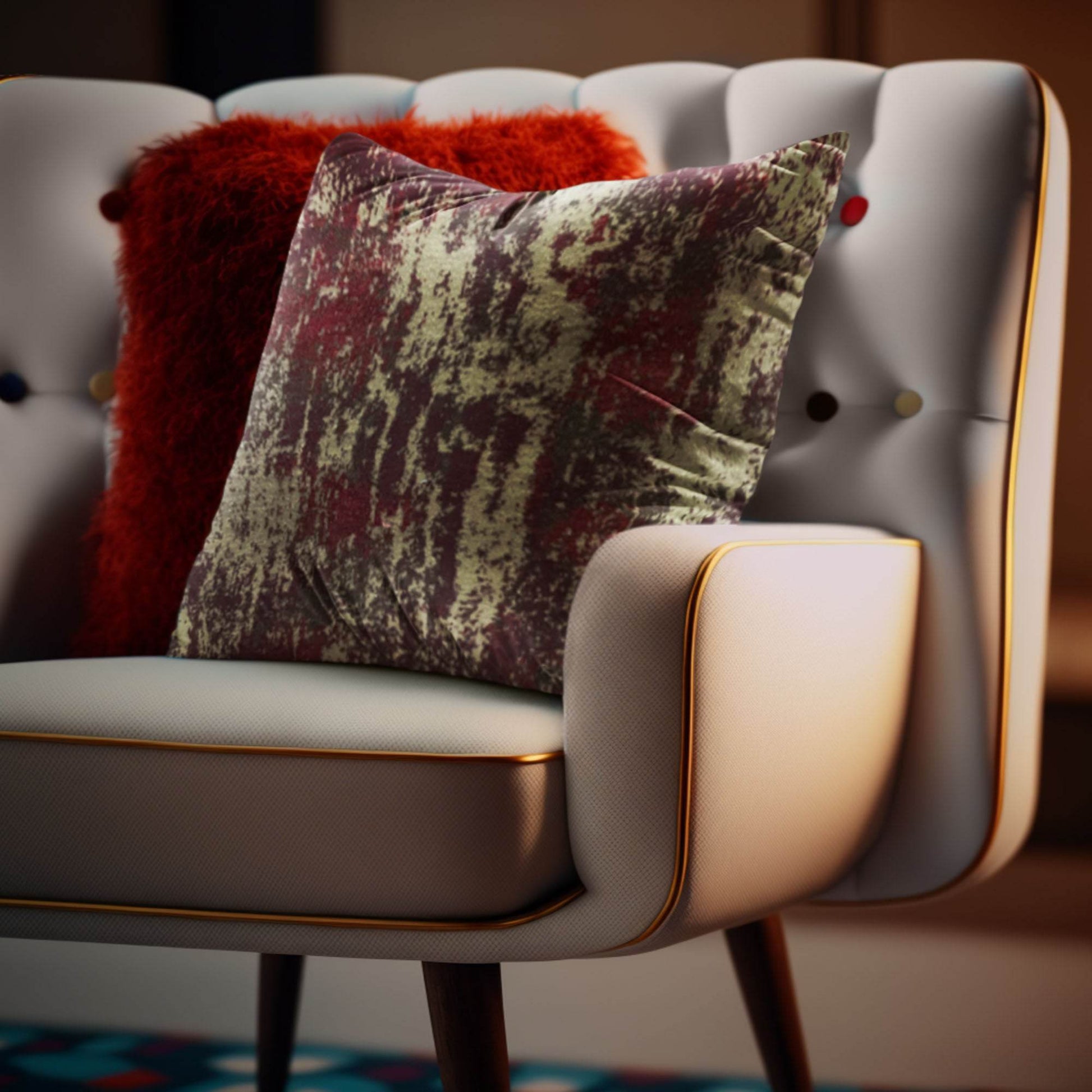 Plutus Weathered Texture iKat Red Beige Velvet Luxury Throw Pillow - Plutus Brands