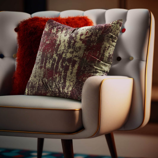 Plutus Weathered Texture iKat Red Beige Velvet Luxury Throw Pillow - Plutus Brands