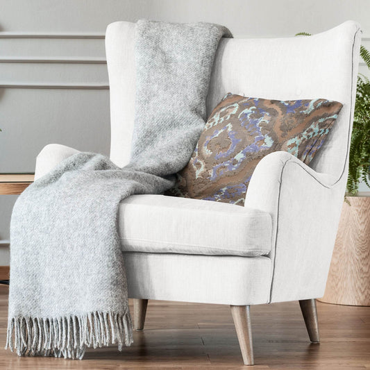 Plutus Ancient Artifact iKat Brown Blue Velvet Luxury Throw Pillow - Plutus Brands