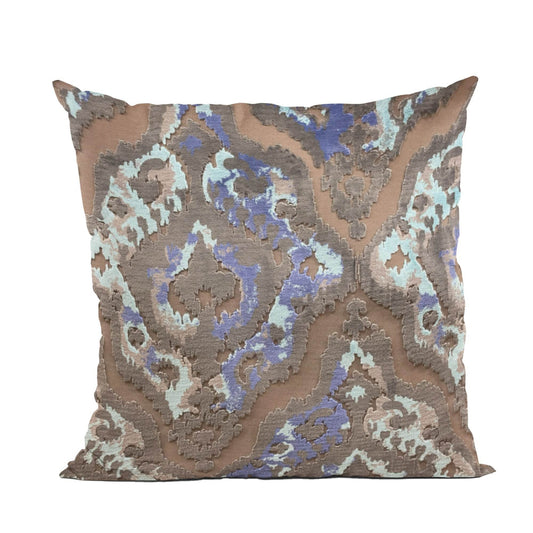 Plutus Ancient Artifact iKat Brown Blue Velvet Luxury Throw Pillow - Plutus Brands