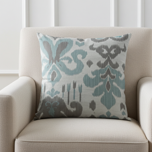 Paragon Brown, Blue and Beige Luxury Throw Pillow