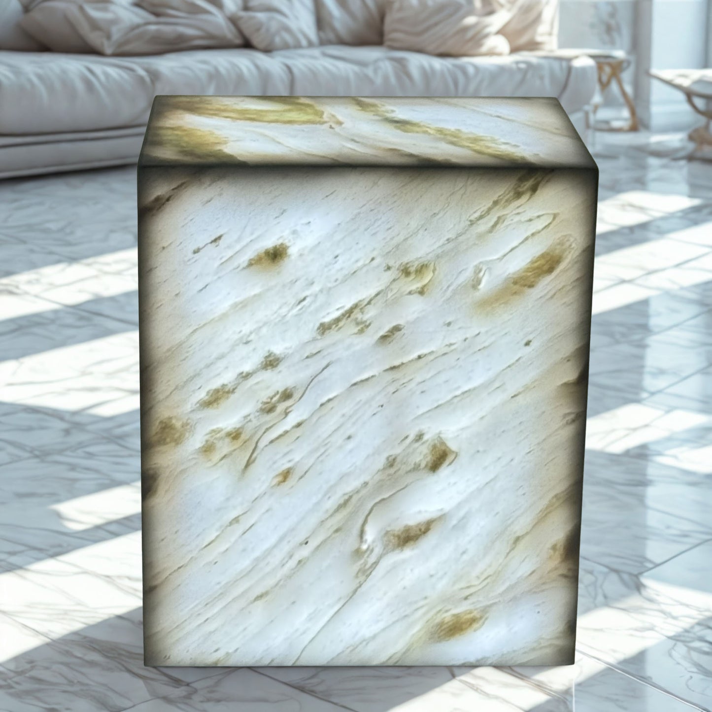 Plutus Brands Signature Natural Marble Side Table - Modern Luxury with Dimmable LED Glow