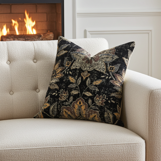 Noir Lotus Blossom Luxury Throw Pillow