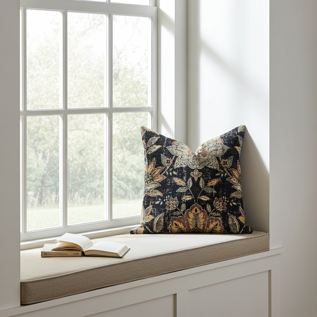 Noir Lotus Blossom Luxury Throw Pillow