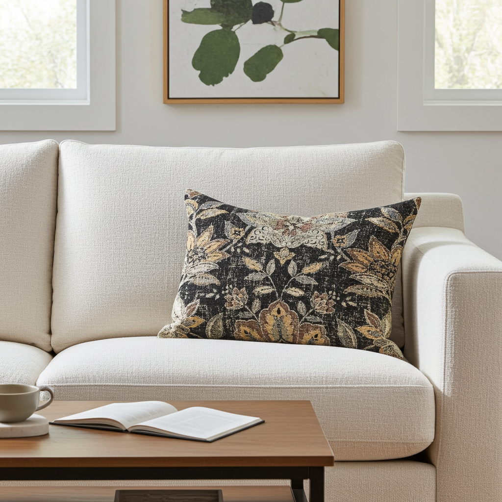 Noir Lotus Blossom Luxury Throw Pillow