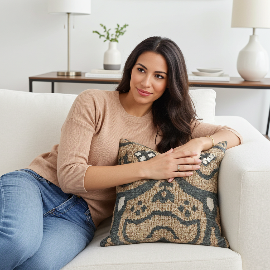 Tulip Zen Green Taupe Luxury Throw Pillow