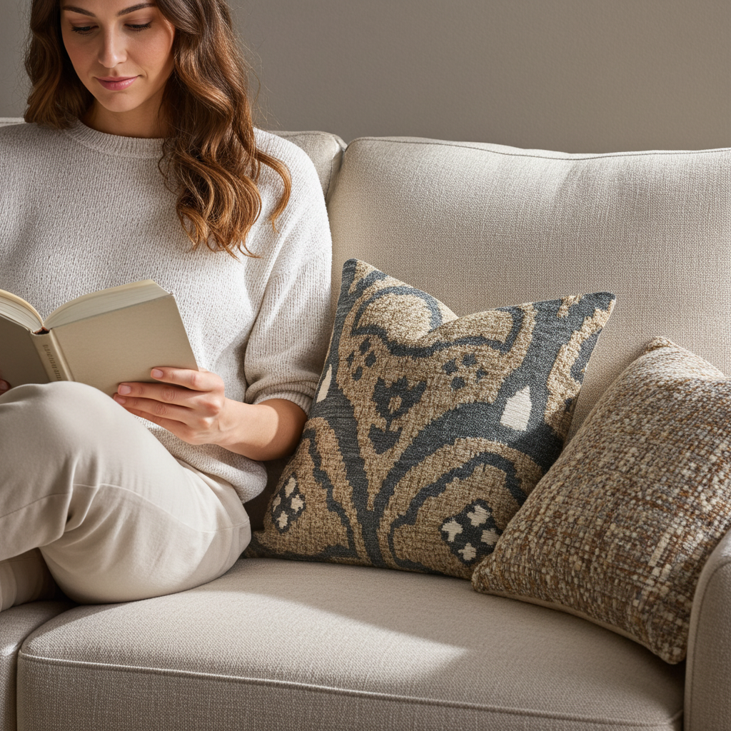 Tulip Zen Green Taupe Luxury Throw Pillow