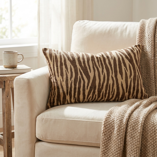Zippy Zebra Brown and Beige Luxury Throw Pillow