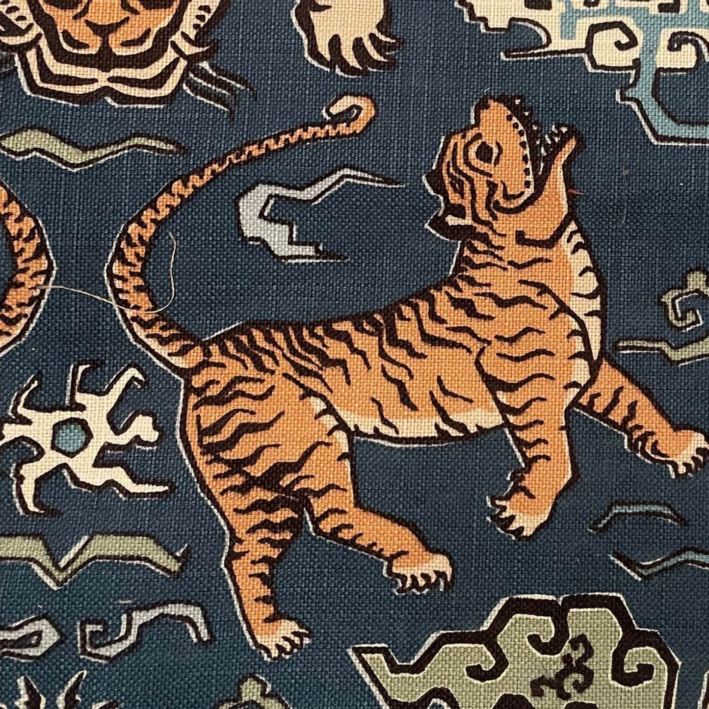 Kimono Tiger Blue and Beige Luxury Throw Pillow - Plutus Brands