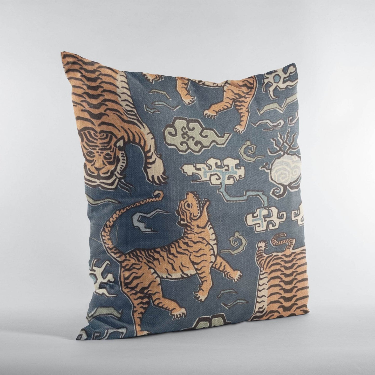 Kimono Tiger Blue and Beige Luxury Throw Pillow - Plutus Brands