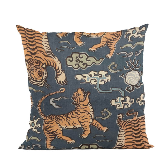 Kimono Tiger Blue and Beige Luxury Throw Pillow - Plutus Brands