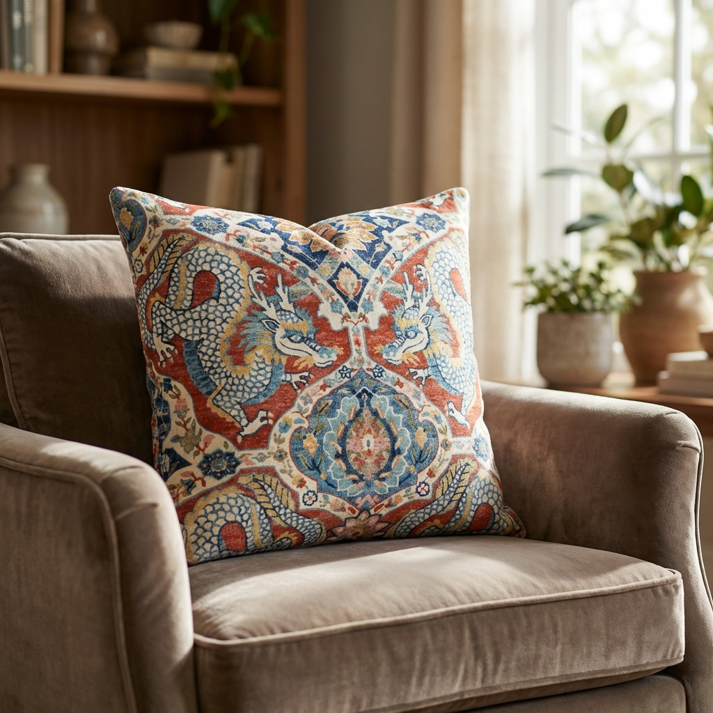 Amaryllis Dragon Multicolor Luxury Throw Pillow