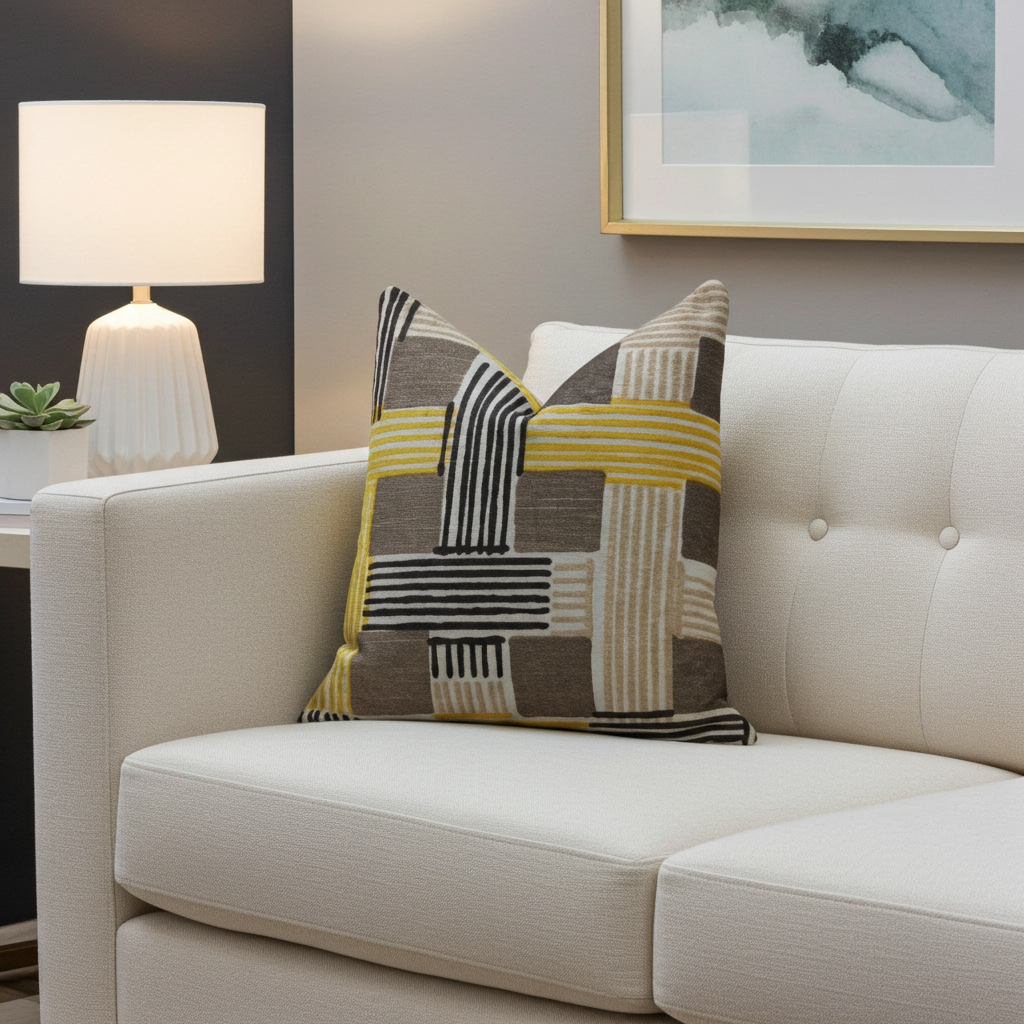 Hummingbird Isle Yellow, Beige and Gray Luxury Throw Pillow