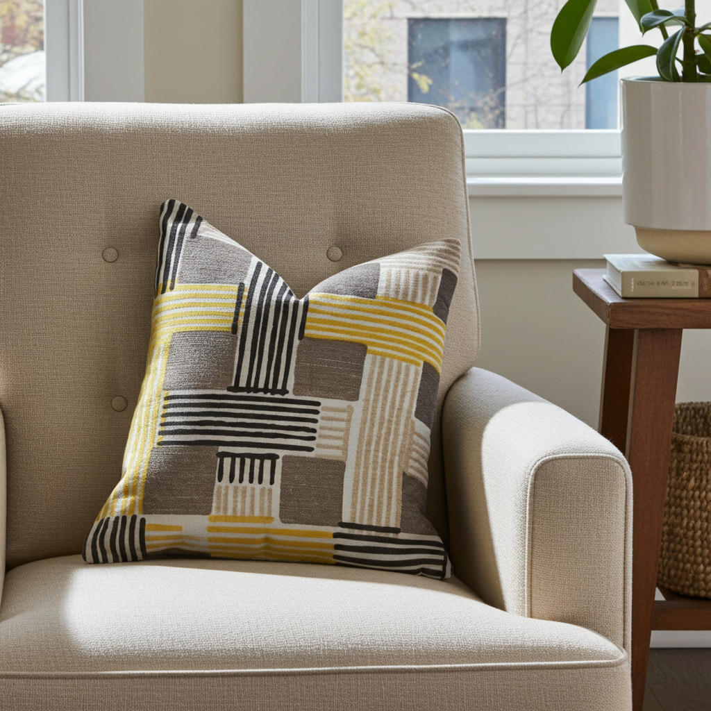 Hummingbird Isle Yellow, Beige and Gray Luxury Throw Pillow