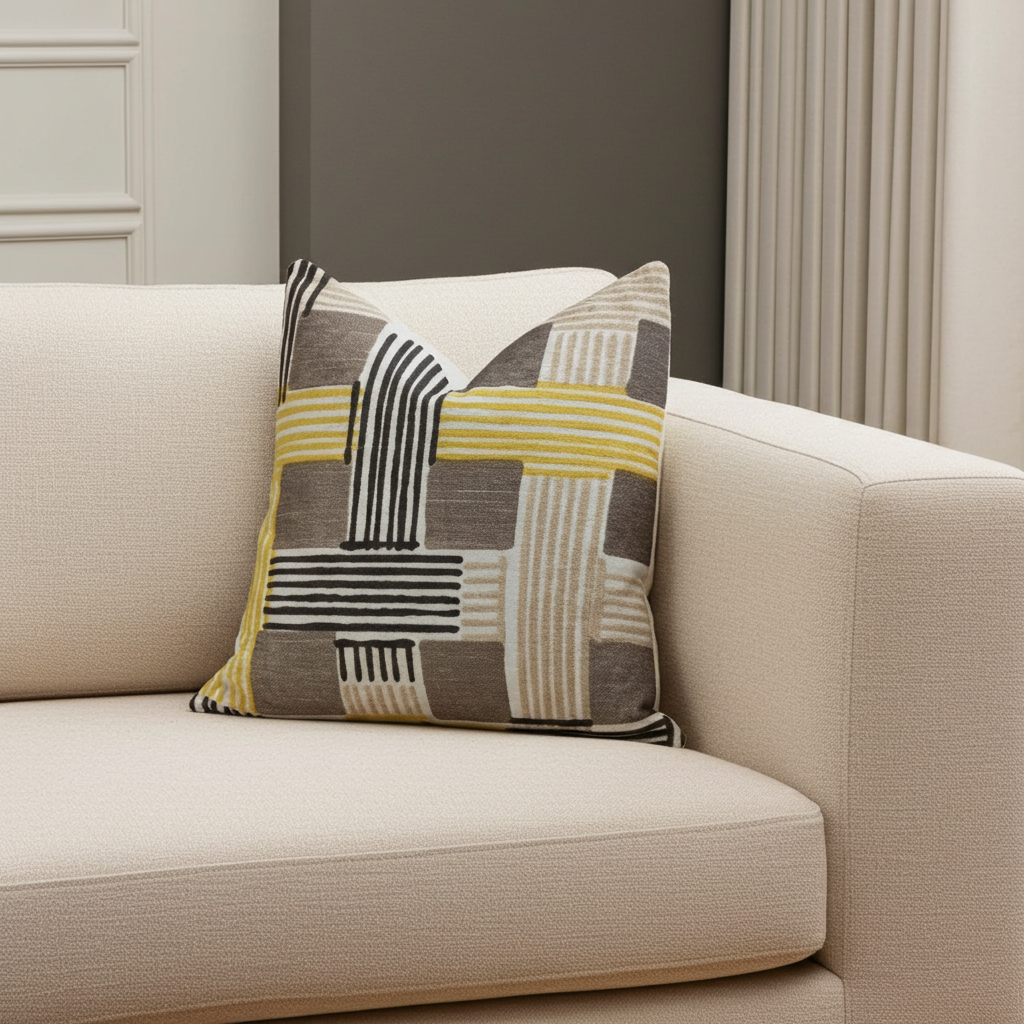 Hummingbird Isle Yellow, Beige and Gray Luxury Throw Pillow
