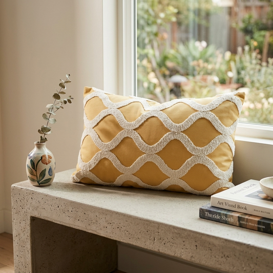 Honeycomb Yellow and Beige Luxury Throw Pillow