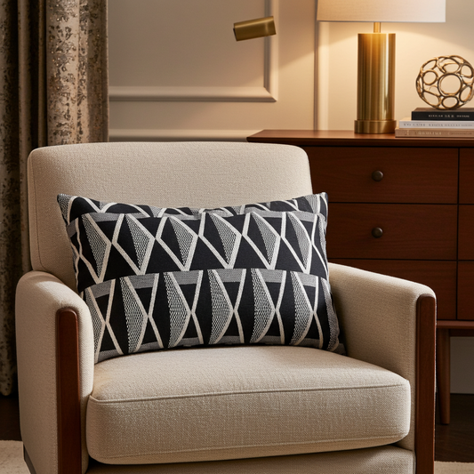 Onyx Way Gray Geometric Luxury Outdoor/Indoor Throw Pillow