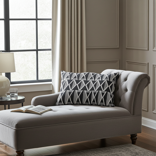 Onyx Way Gray Geometric Luxury Outdoor/Indoor Throw Pillow