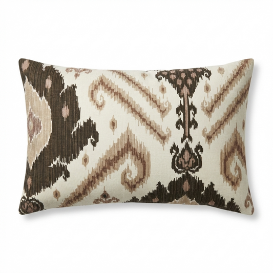 Amare Dream Brown Ikat Luxury Outdoor/Indoor Throw Pillow