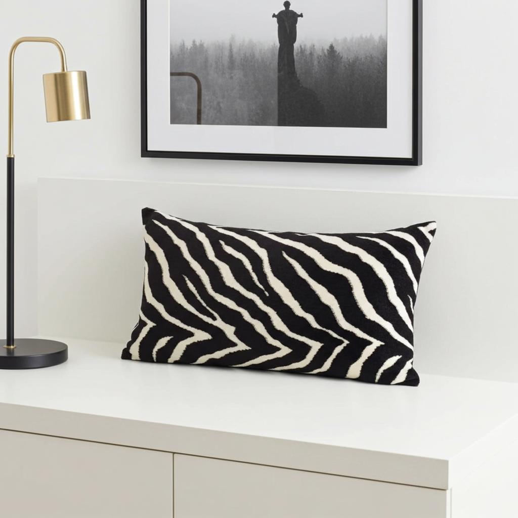 Raven Palm Black Geometric Luxury Outdoor/Indoor Throw Pillow