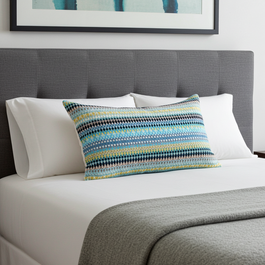 Lake Marsh Turquoise Yellow and Navy Handmade Luxury Pillow