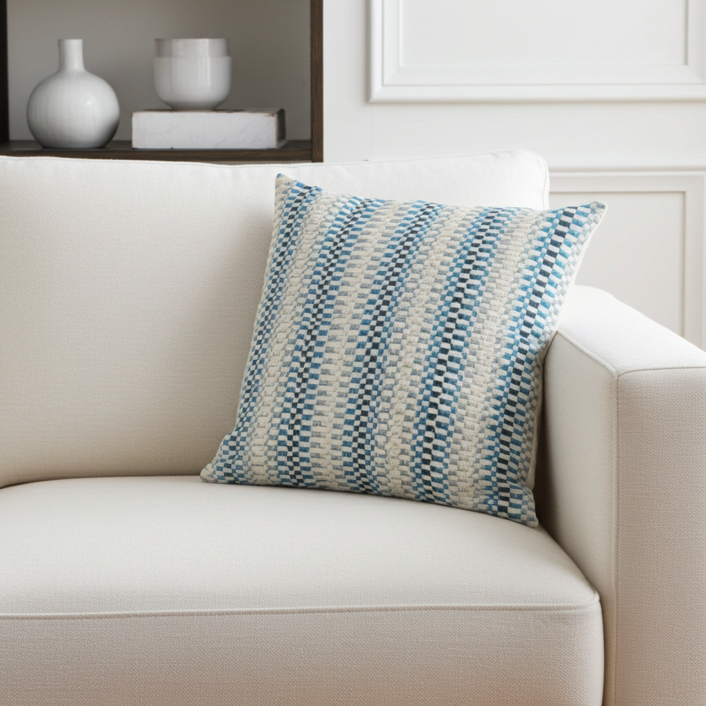 Blue Gate Gray Blue and Taupe Handmade Luxury Pillow