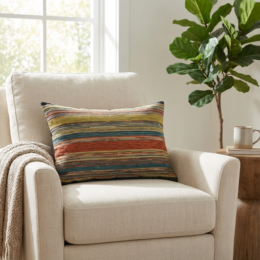 Anastasia Orange Navy and Cream Handmade Luxury Pillow