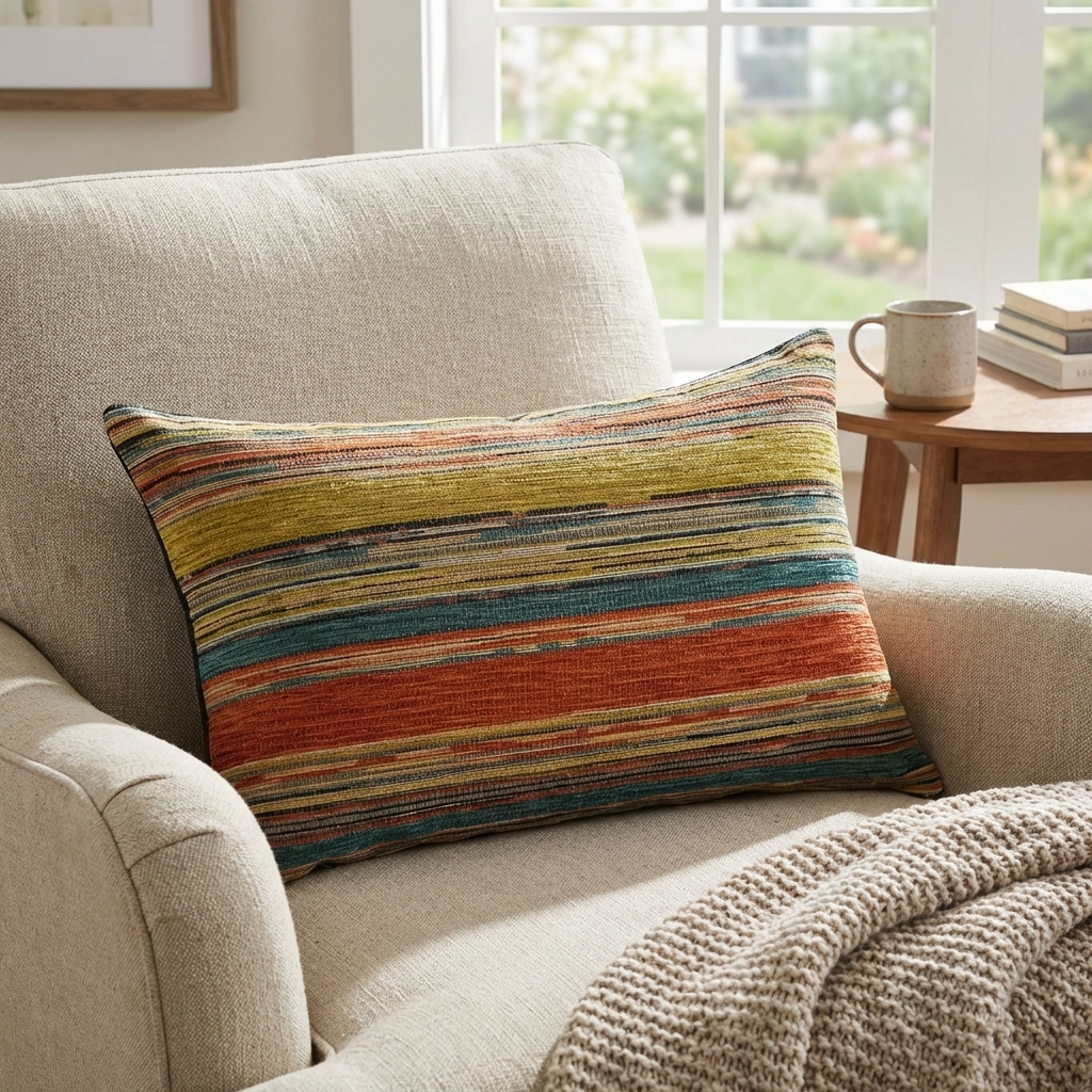 Anastasia Orange Navy and Cream Handmade Luxury Pillow