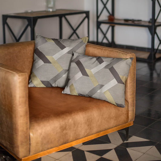 Valencia White Gold and Taupe Handmade Luxury Pillow - Plutus Brands