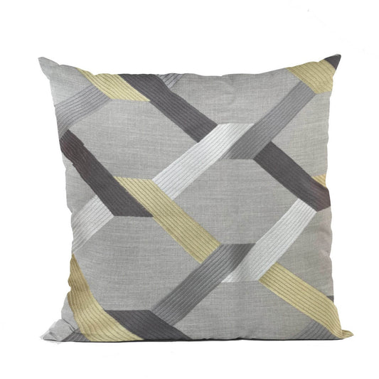 Valencia White Gold and Taupe Handmade Luxury Pillow - Plutus Brands