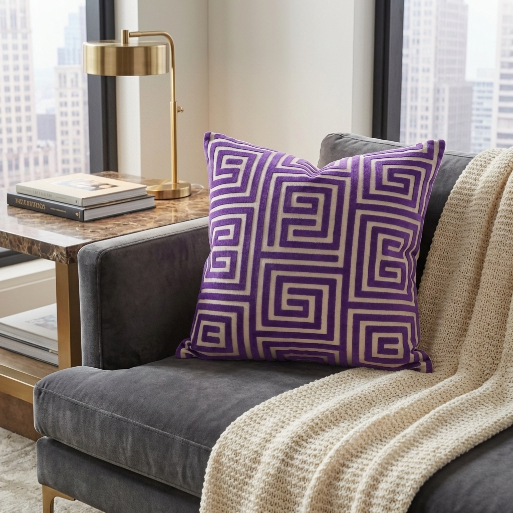 Velvet Maze Runner Fuchsia Handmade Luxury Pillow