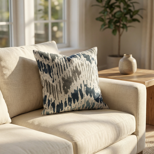 Tierra Monte Plaid Navy Blue and Gray Handmade Luxury Pillow