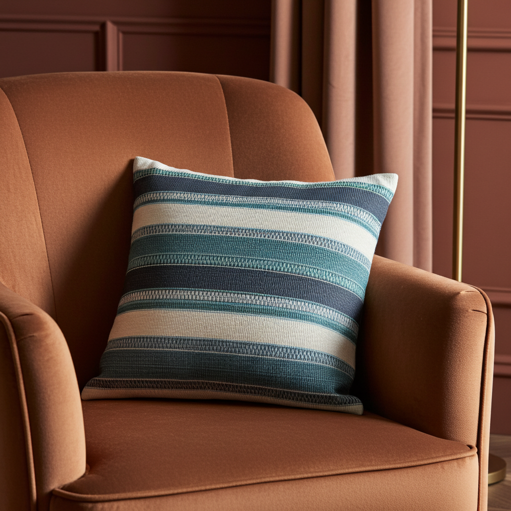 South Shore Dark Blue Olive Green and Cream Handmade Luxury Pillow