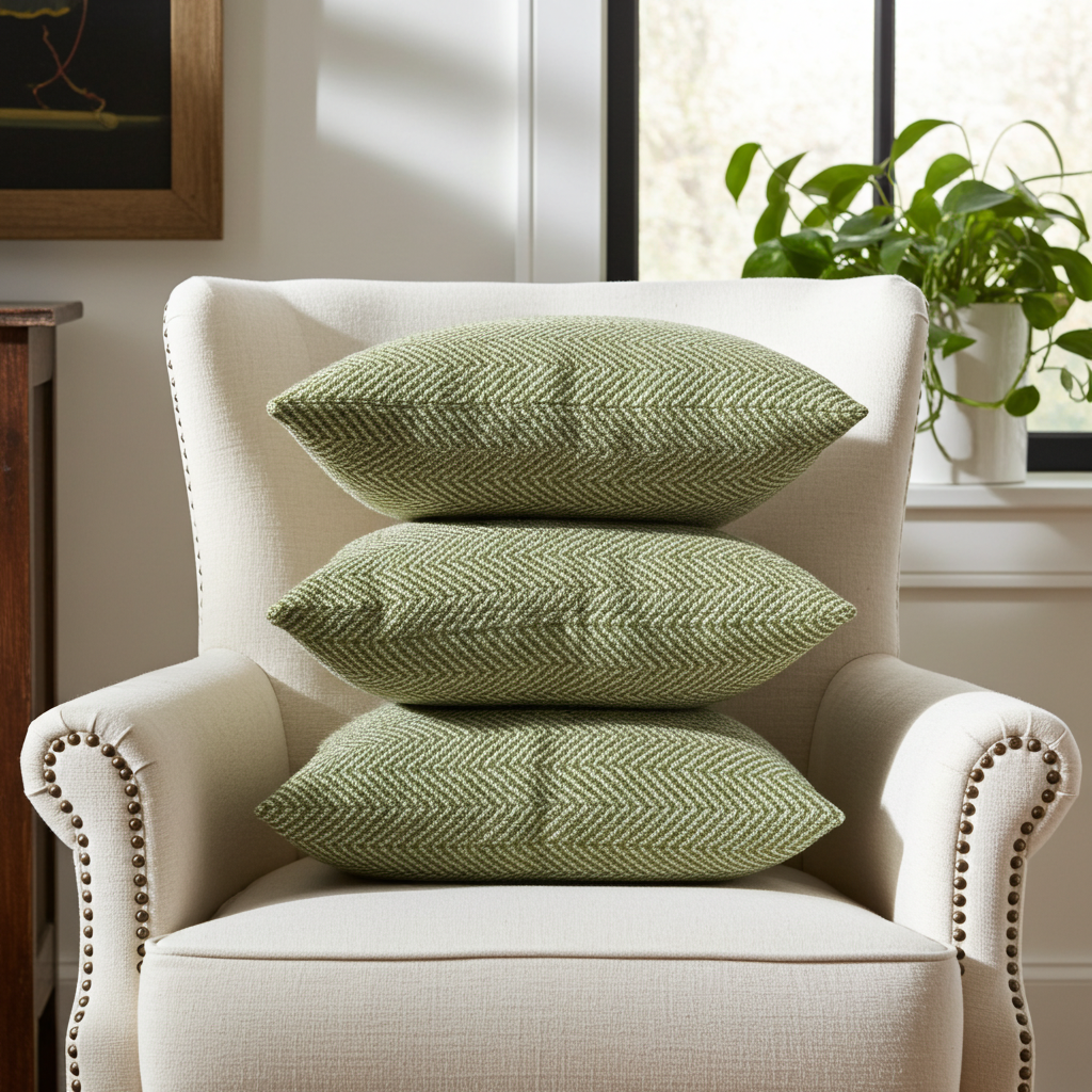 Upland Light Green and Ivory Handmade Luxury Pillow
