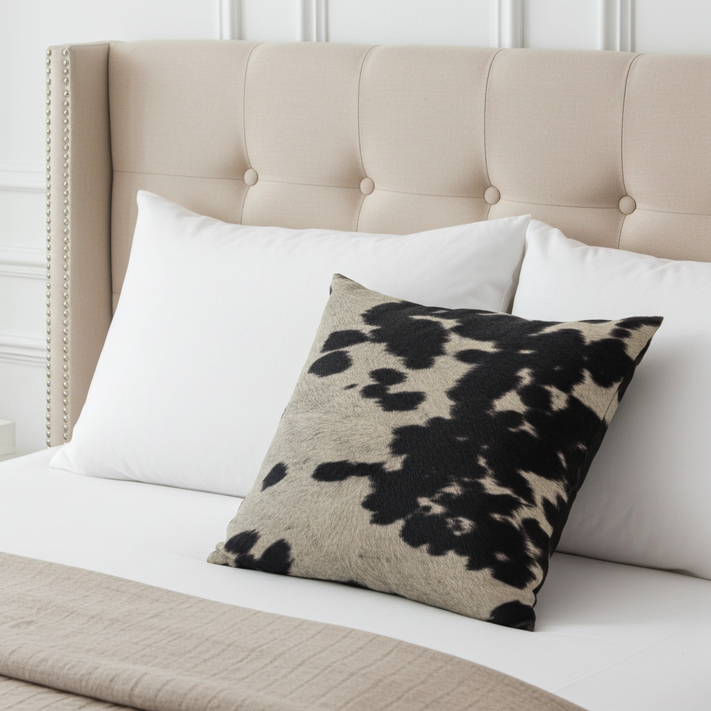 Plutus Black Cowhide Animal Luxury Throw Pillow