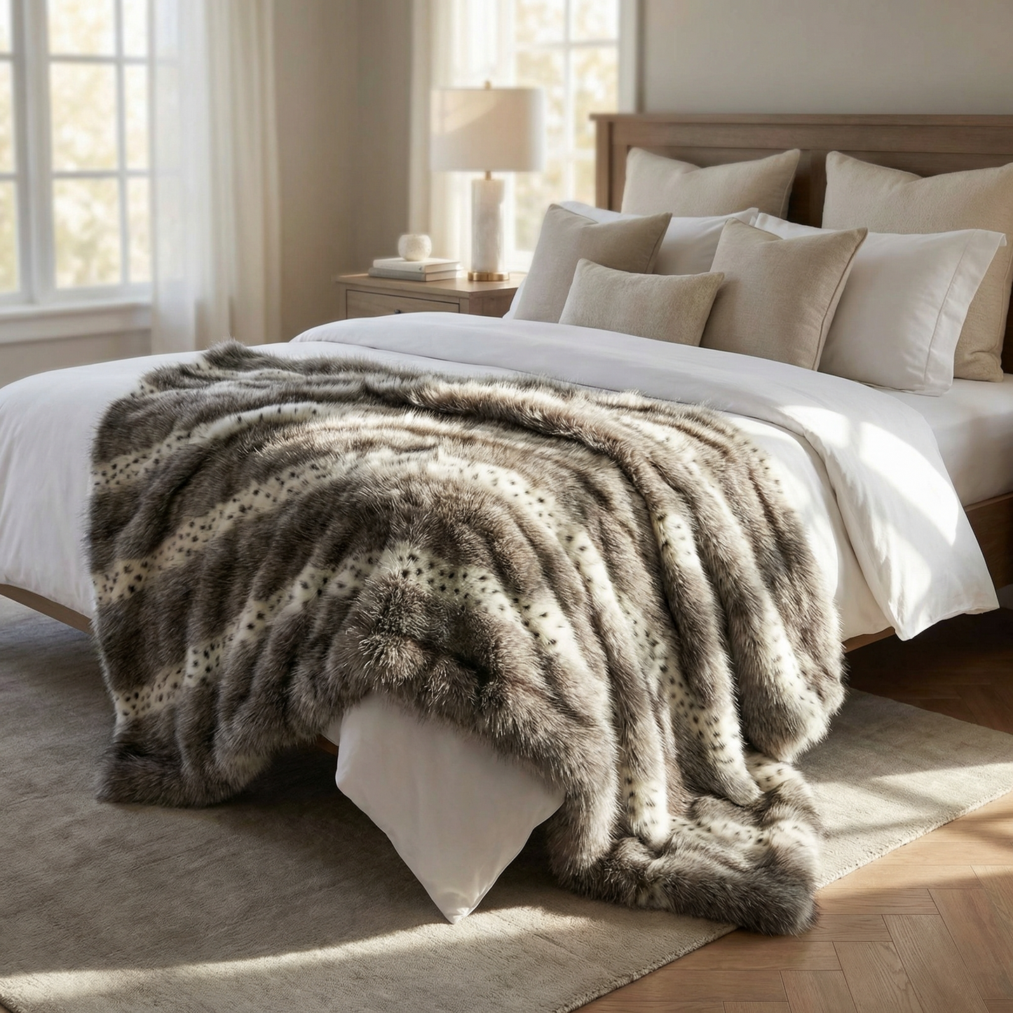 Alaskan Hawk Faux Fur Handmade Luxury Throw