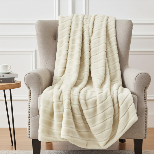 Fancy Mink Faux Fur Ivory Luxury Throw
